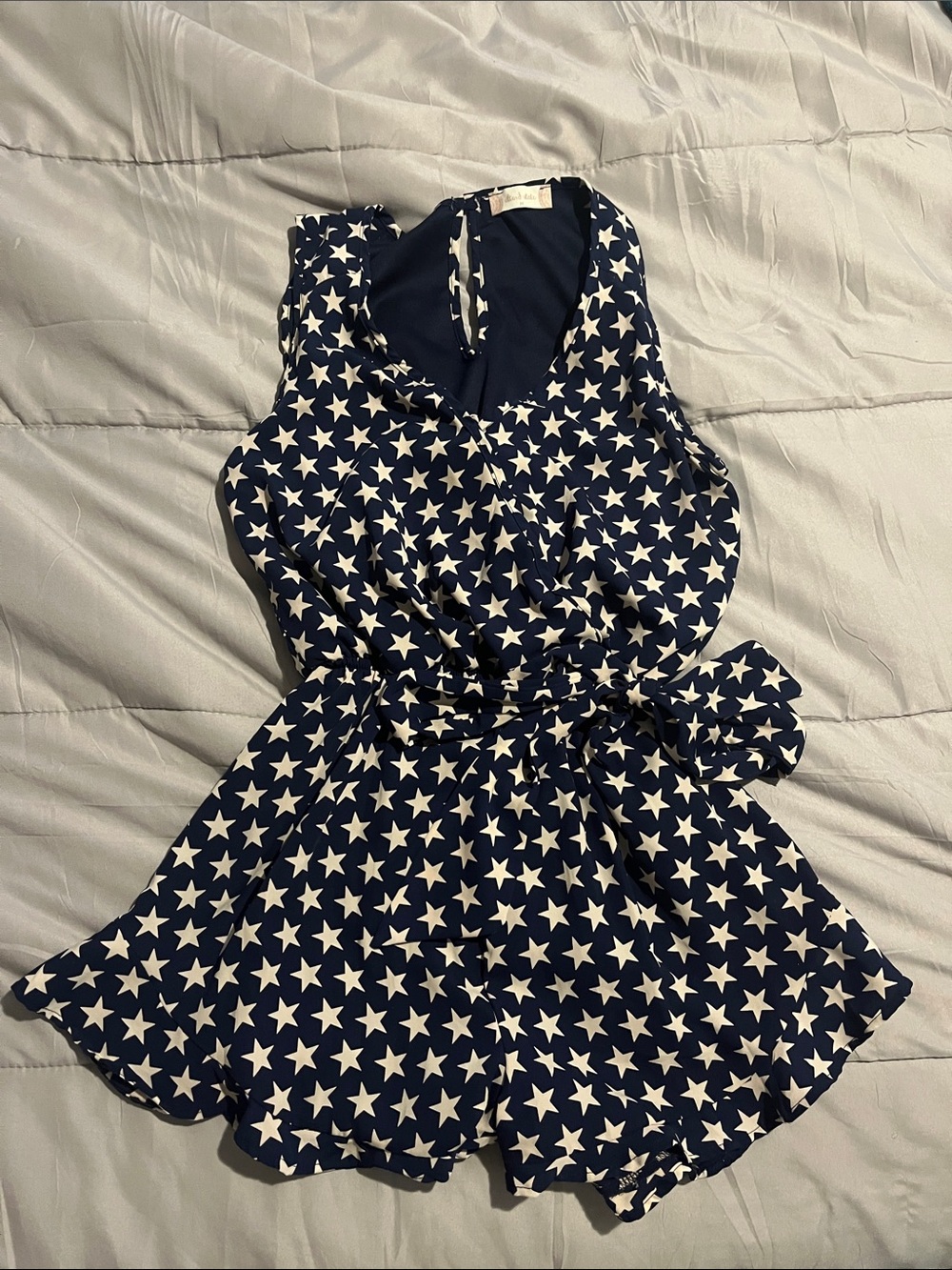 Navy Star Print Sleeveless Romper